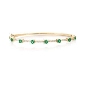 39 Emerald Diamond 14K (or 18k upon request) Yellow Gold Bangle Bracelet